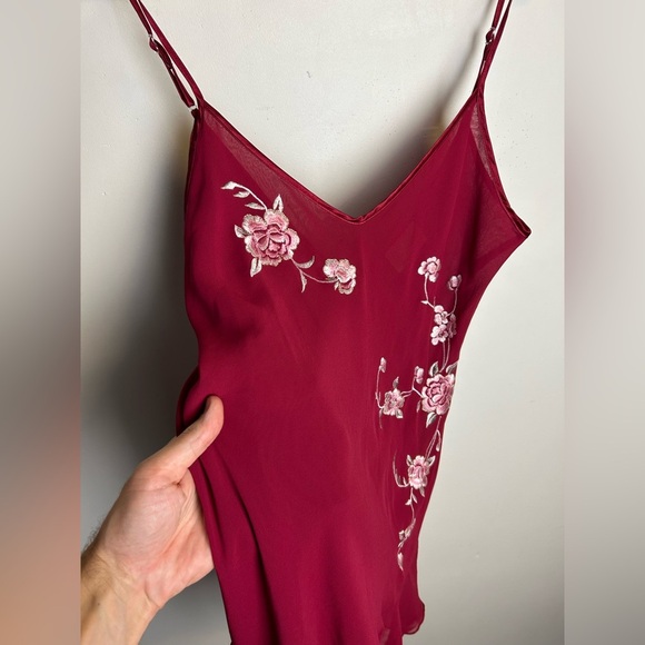 Y2K vintage California Dynasty Sz L Slip Mini Dress Sexy Red Floral Shiffon - Picture 3 of 10